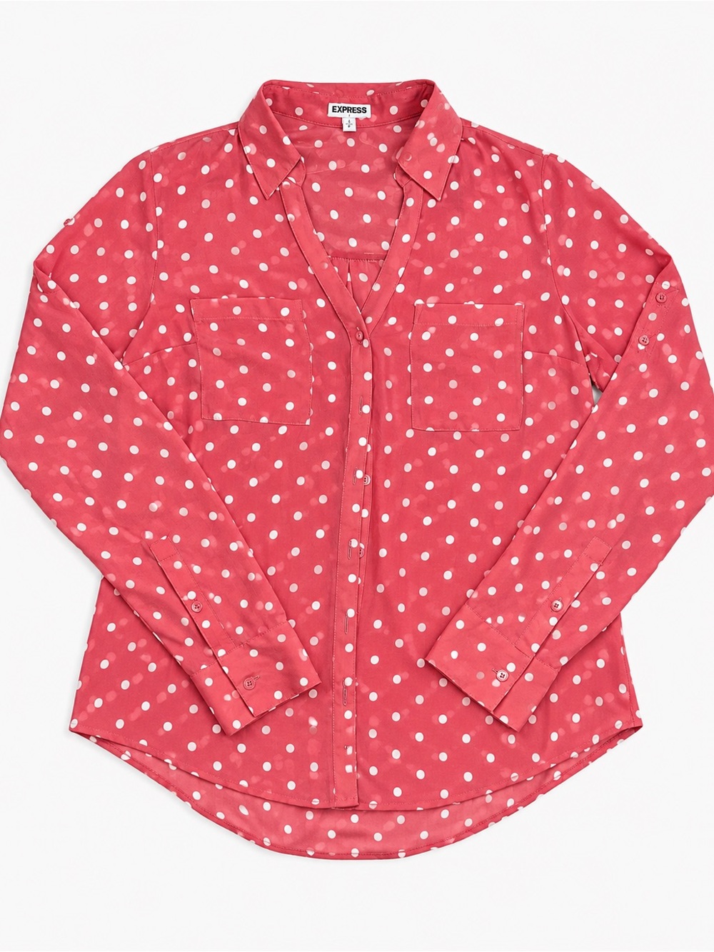 Express Pink Polka Dot Button-Down Shirt